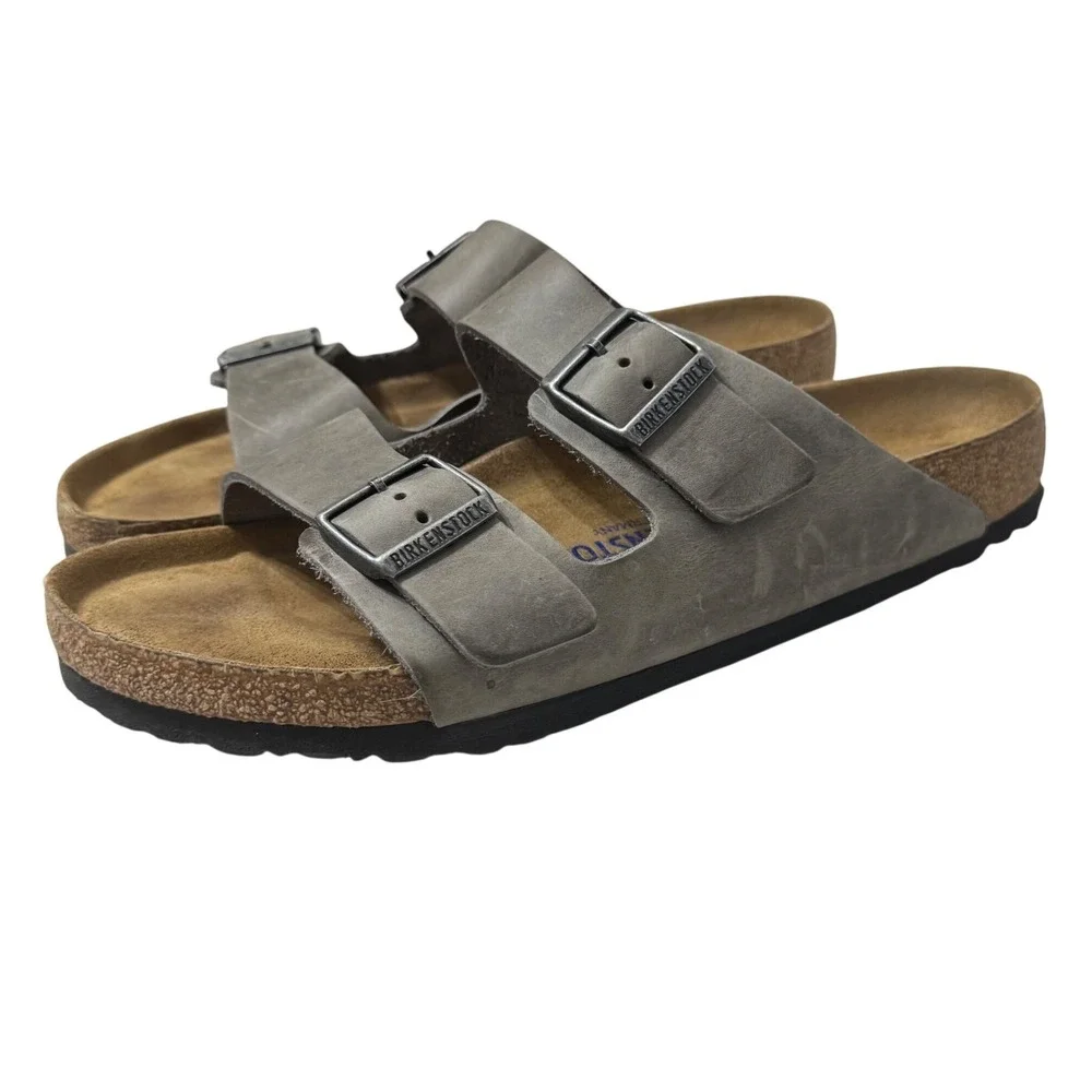 Birkenstock Arizona Sandals Mens 43 10 Tobacco Brown Oiled Leather Slide